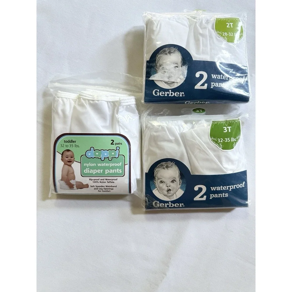2 New Gerber Waterproof Pants 2T (28-32 Lbs) 3T 32-35 lbs White Toddler & Dappi
